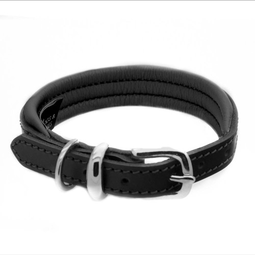 Dogs & Horses Classic Colours Leather Dog Collar Black & Silver