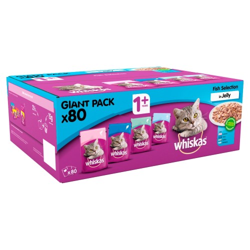 WHISKAS Bulk Saver Packs Wet Cat Food Adult 1+ Fishermans Choice in Jelly 100g x 80