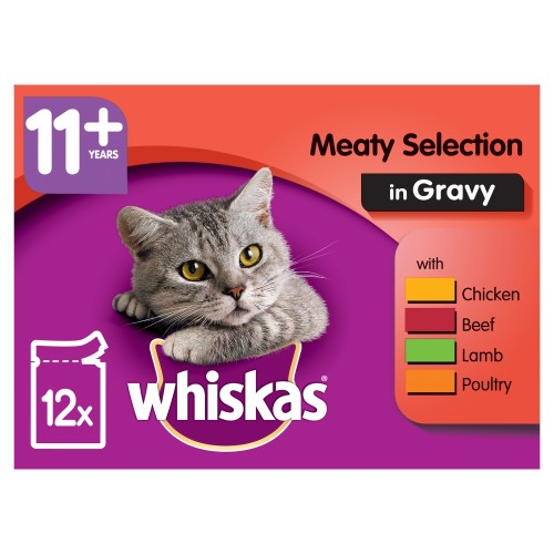 Whiskas 11+ Meaty Selection in Gravy Senior Cat Food Pouches 100g x 12