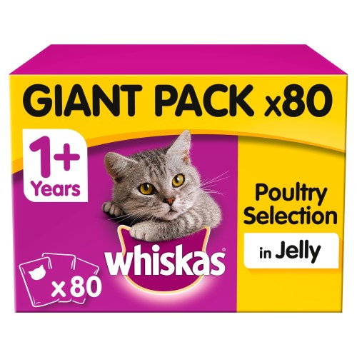 Whiskas 1+ Poultry Selection in Jelly Adult Cat Food Pouches 100g x 80 SAVER PACK