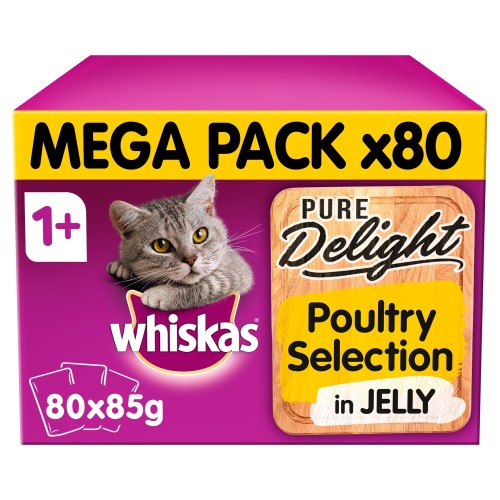 Whiskas 1+ Pure Delight Poultry Selection Wet Adult Cat Food Pouches 85g x 80 SAVER PACK
