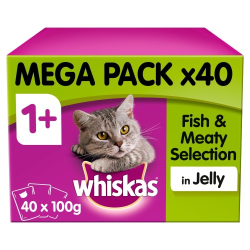 Whiskas 1+ Fish & Meat Selection in Jelly Adult Cat Food 100g x 40