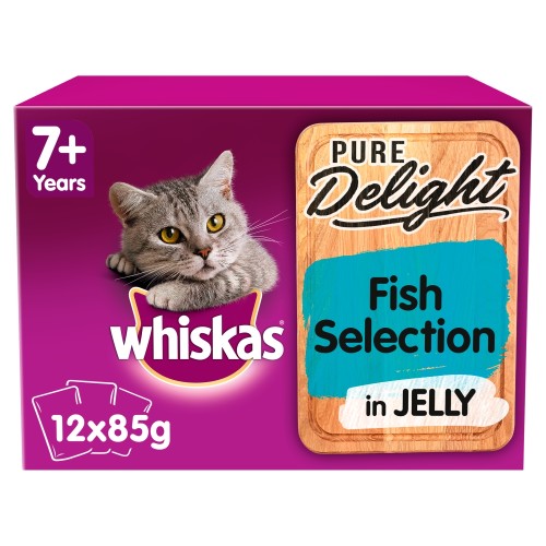 Whiskas 7+ Senior Pure Delight Fish Selection Wet Adult Cat Food Pouches  85g x 12