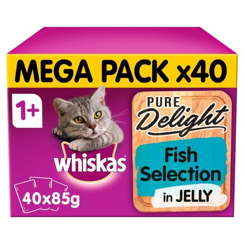 Whiskas 1+ Pure Delight Fish Selection Wet Cat Food Pouches 85g x 40