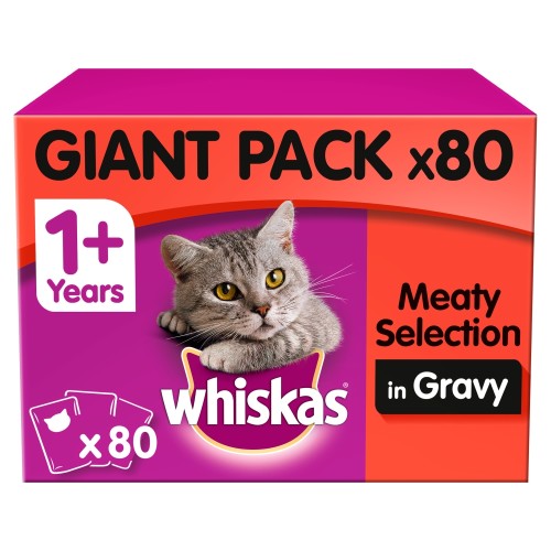 Whiskas 1+ Meat Selection in Gravy Wet Cat Food Pouches 100g x 80 SAVER PACK