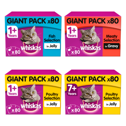 WHISKAS Bulk Saver Packs Wet Cat Food Adult 1+ Poultry Selection in Jelly 100g x 80