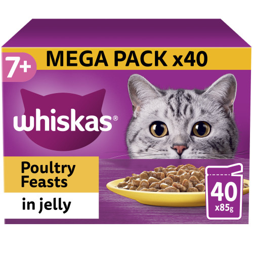 Whiskas 7+ Poultry Feasts in Jelly Wet Senior Cat Food 85g x 40