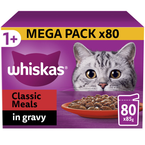 Whiskas 1+ Meaty Meals in Gravy Wet Adult Cat Food 85g x 80 SAVER PACK