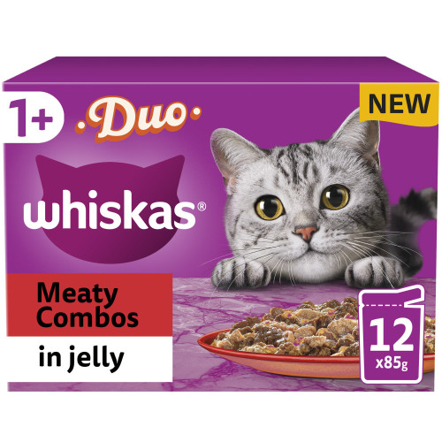 Whiskas 1+ Duo Meaty Combos in Jelly Wet Adult Cat Food 85g x 48