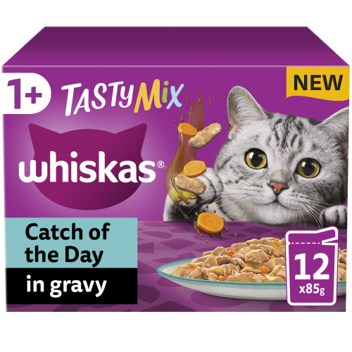 Whiskas 1+ Catch of the Day Mix in Gravy Wet Adult Cat Food 85g x 48