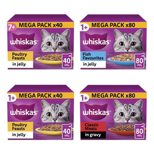 WHISKAS Bulk Saver Packs Wet Cat Food Adult 1+ Poultry Feasts in Jelly 85g x 80