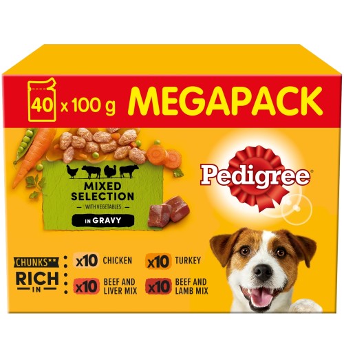 Pedigree Mixed Selection in Gravy Wet Adult Dog Food Pouches 100g x 40