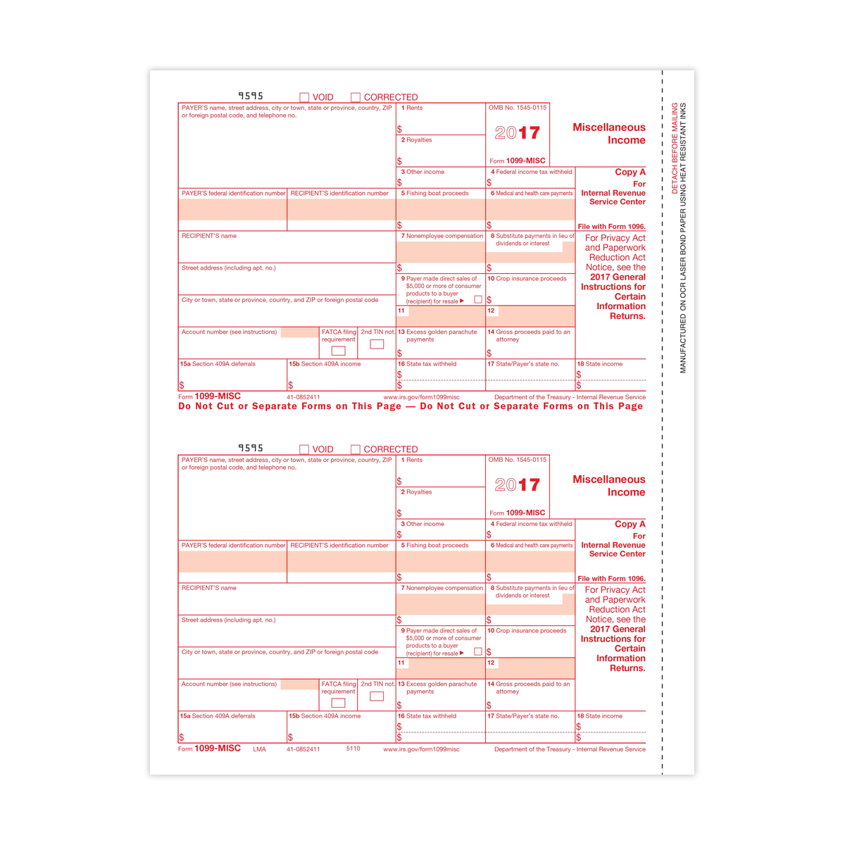 Form 1099 Misc Copy A Federal Mines Press 1076