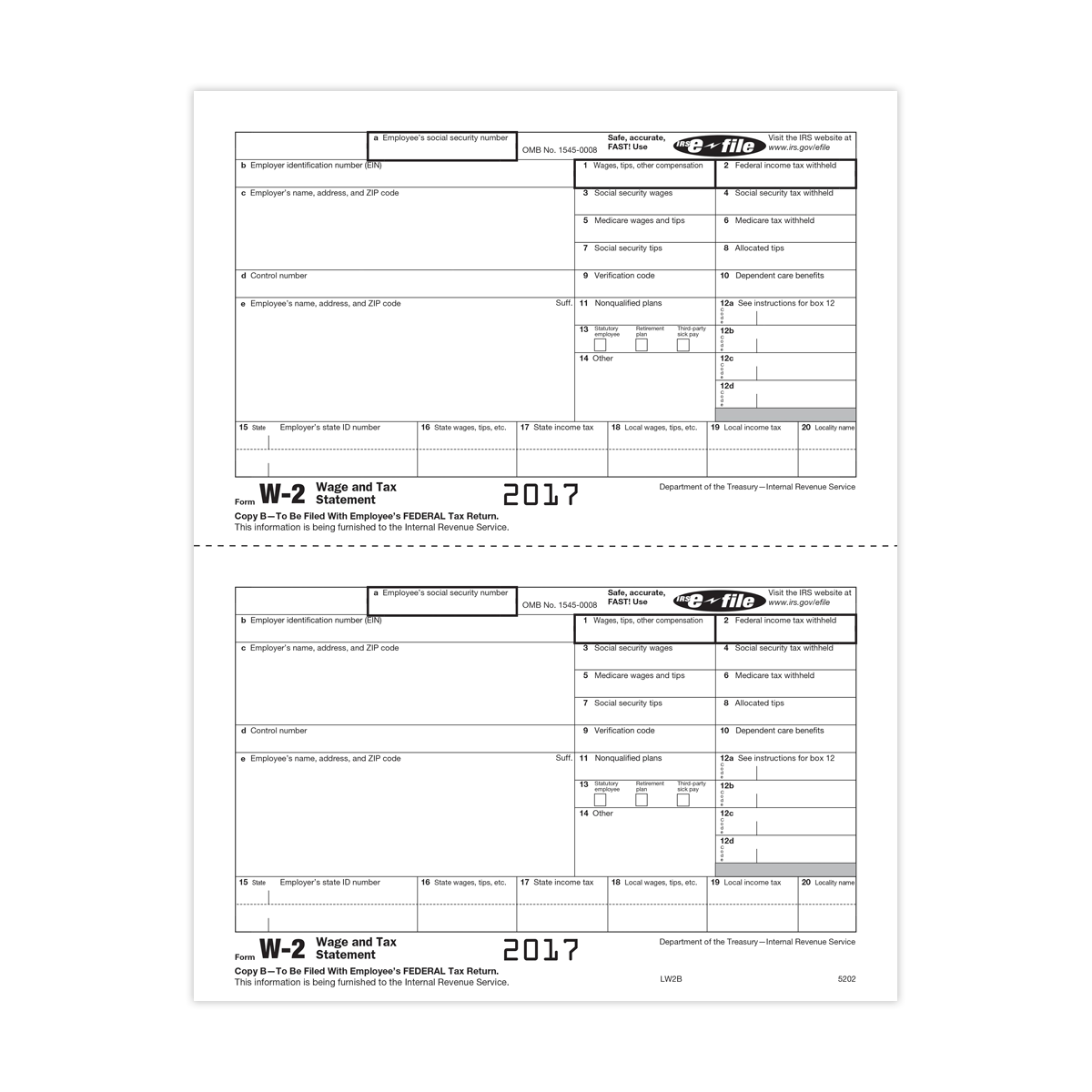 Form W 2 Copy B Employee Federal Irs 5202 Mines Press 0676