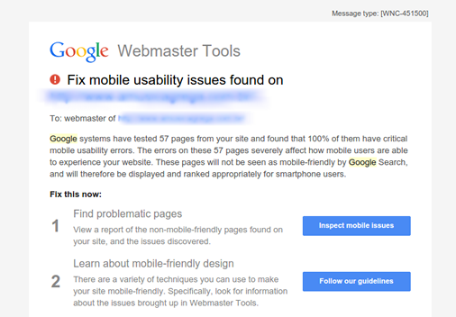 Site responsivo o que é e qual a sua importância - Email do Google alertando para problemas de usabilidade Site responsivo o que é e qual a sua importância - Email do Google alertando para problemas de usabilidade