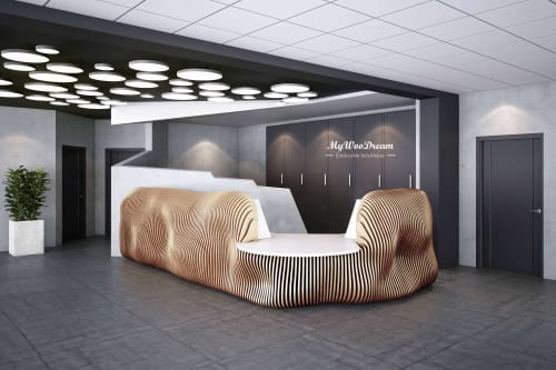 Comptoir d'accueil design accessibilité pmr | Banque d'accueil design | Comptoir réception clinique acces pmr