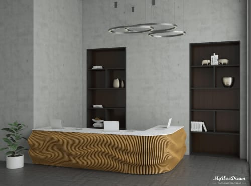 Comptoir d'accueil design accessibilité pmr | Banque d'accueil design | Comptoir réception clinique acces pmr