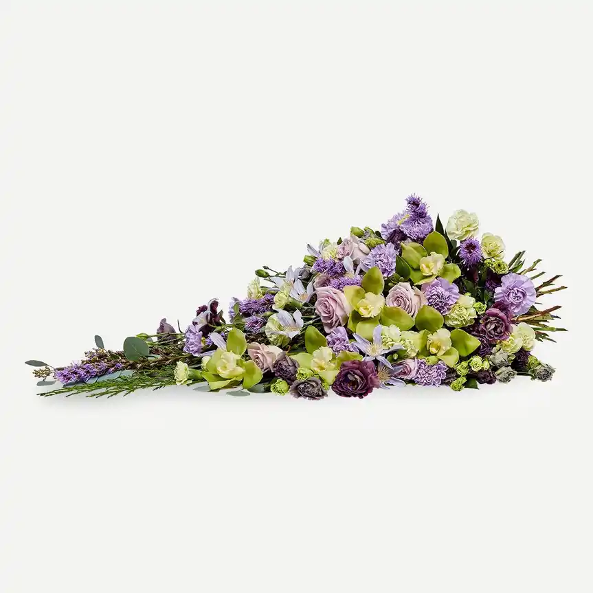 Bårebuket i lilla farver