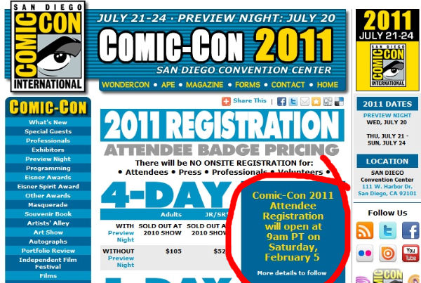 Comic Con 2011 Tickets About To Go On Sale: Prepare For Battle *fixed*