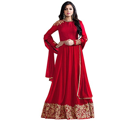 Bipolar Life Red Color Faux Georgette Embroidery Semi Stitched Anarkali Salwar Suit Price in India