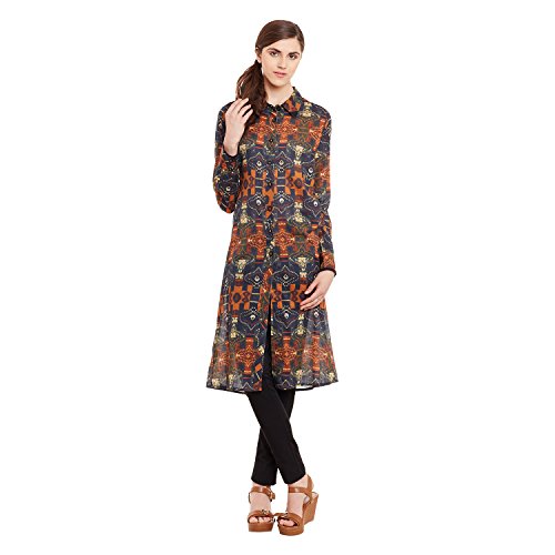 Ritu Kumar Rust Printed Kurti With Shirt Collar Price in India