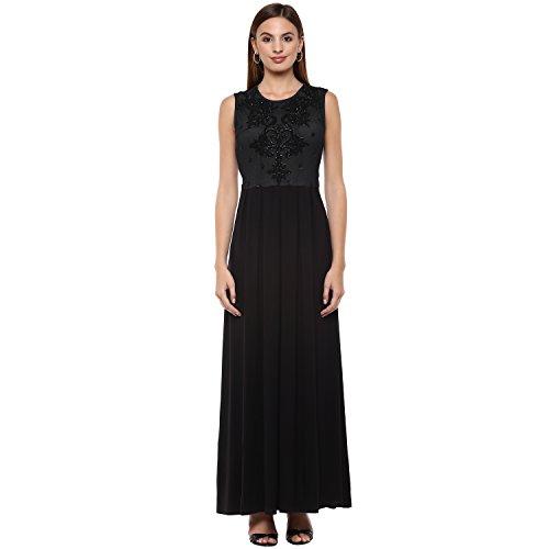 Label Ritu Kumar Black Maxi Dress With Embellished Upper Bodice Price in India