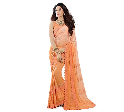 Craftsvilla Womens Orange Chiffon Party & Festival Wear Saree with Blouse Piece Price in India