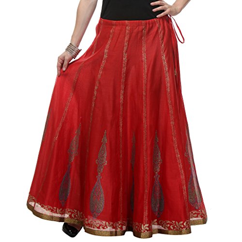 NIKA Chanderi Art Silk Hand Block Printed Long Skirt Price in India