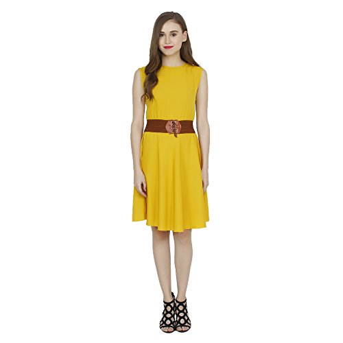 My Swag Women's Solid Crepe A-line Midi Dress Price in India