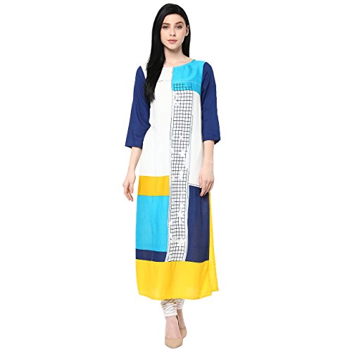 Rangmanch by Pantaloons Women's Rayon Moss Kurta_Off White_M Price in India