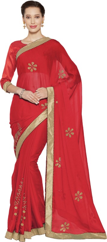 Divastri Embellished Fashion Chiffon Saree(Red) Price in India