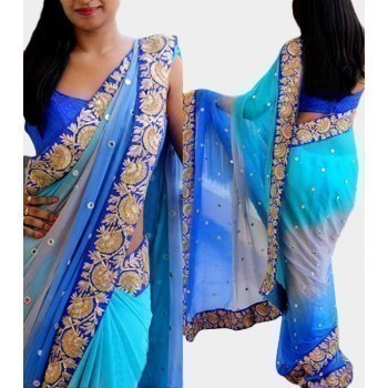 georgette border work saree