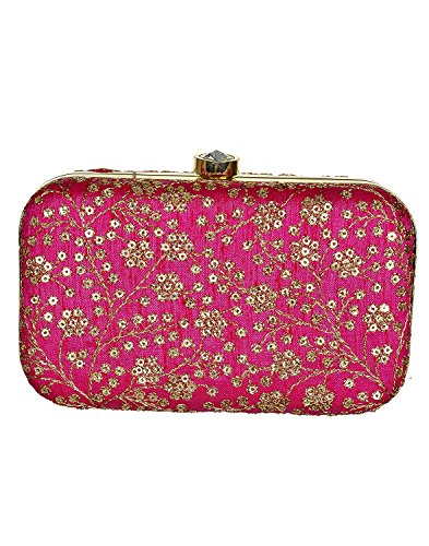 Tooba Handicraft Party Wear Hand Crafted Designer Box Clutch with Elegant Flower Work from Sequence & Golden Thread on Imported Silk Texture Specially Designed for for Parties/Wedding/festivals/Casual and Special Evenings. Price in India