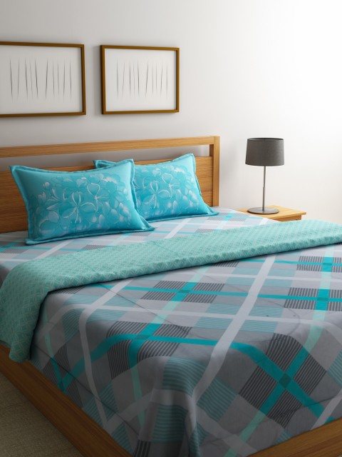 Portico New York Grey & Turquoise Blue Printed Bedding Set with Comforter Price in India