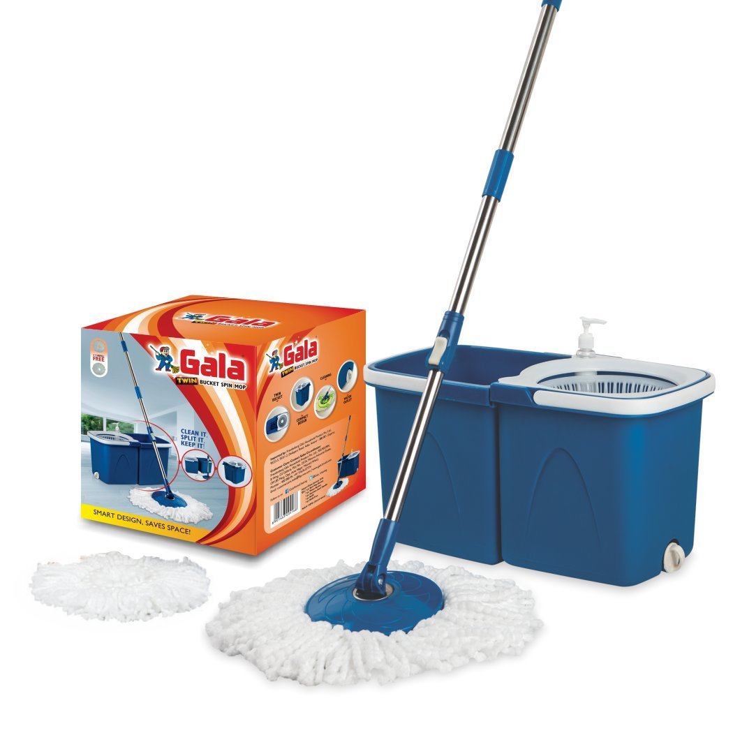 Gala Twin Bucket Spin Mop with 2 refills and 1 liquid dispenser (Blue) Price in India