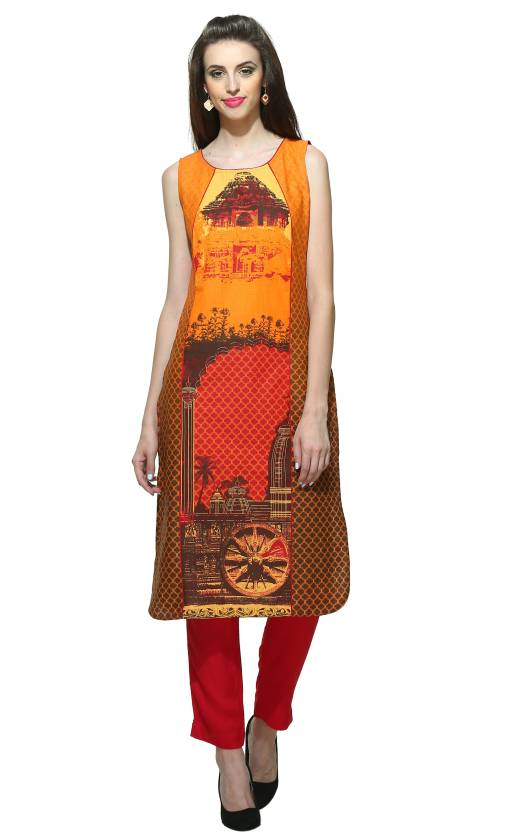 Aurelia Women's Printed Straight Kurta  (Orange) Price in India