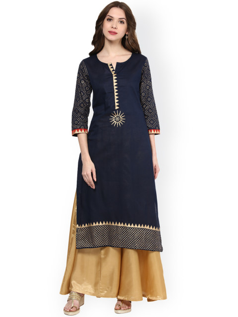 Shakumbhari Women Black Straight Kurta Price in India