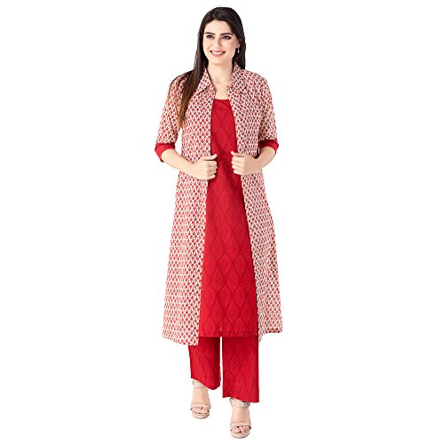 Khushal K Women's Cotton Printed Kurta With Palazzo Pant Jacket Set Price in India