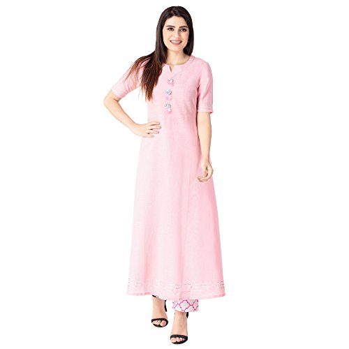 Khushal K Women's Cotton Solid Kurta With Printed Palazzo Pant Set Price in India