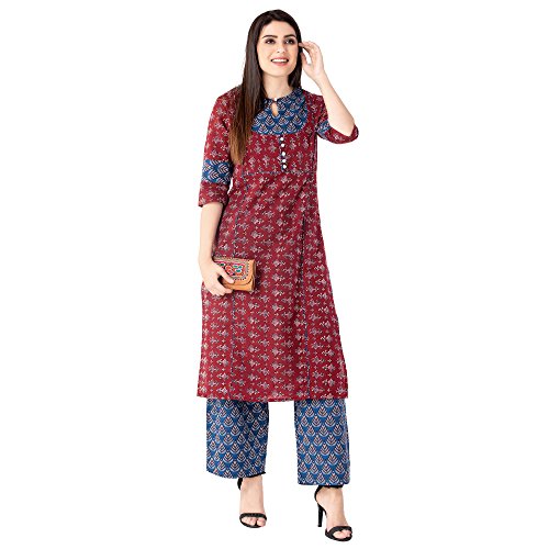 Khushal K Women's Cotton Printed Kurta With Palazzo Pant Set Price in India