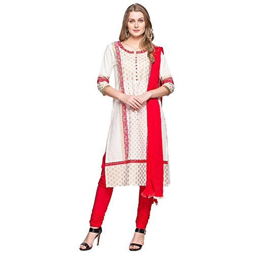 Stop by Shoppers Stop Womens Round Neck Printed Churidar Suit_Off-White_44 Price in India