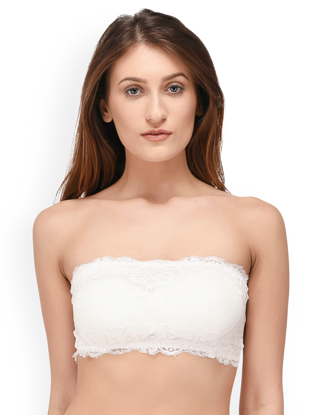 PrettyCat White Lace Non-Wired Lightly Padded Bralette Bra Price in India