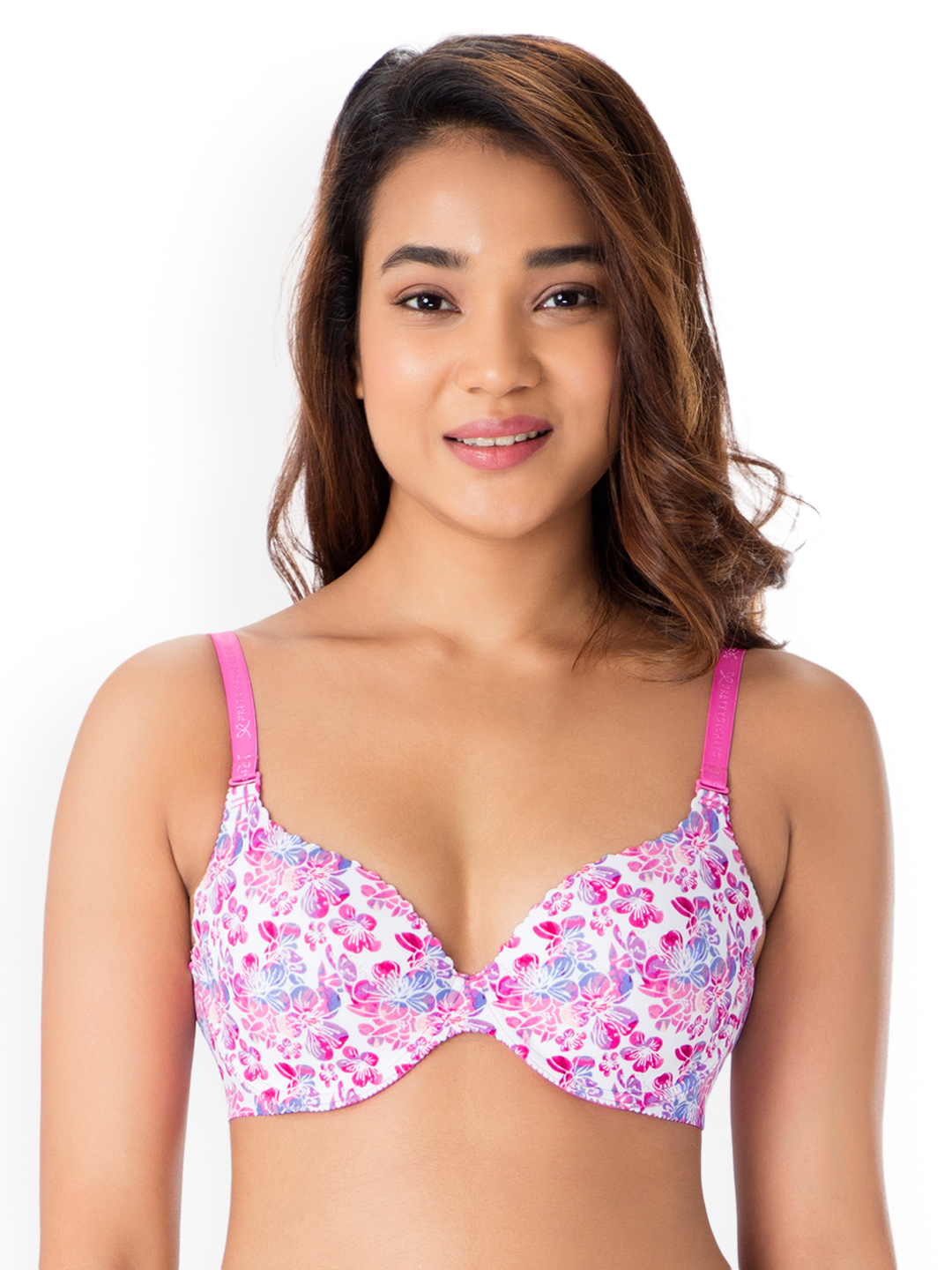 PrettySecrets White Floral Print Underwired Lightly-Padded T-shirt Bra Price in India