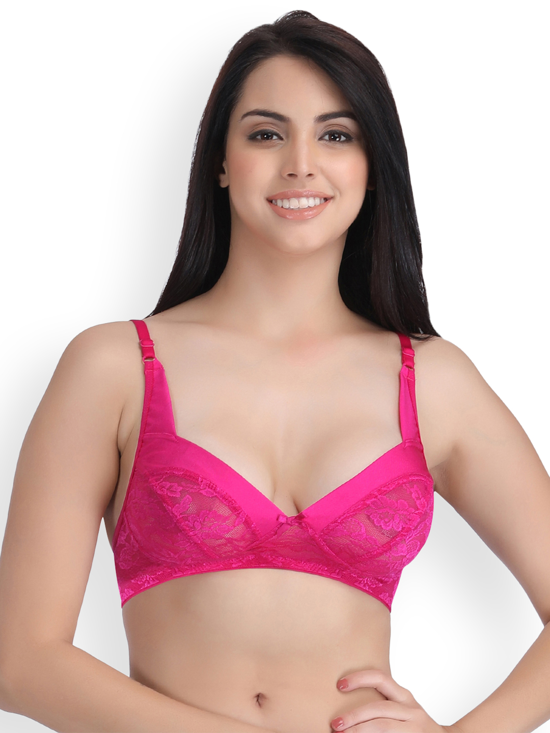 Clovia Pink Solid Non-Wired Non Padded Balconette Bra BR0816X14 Price in India