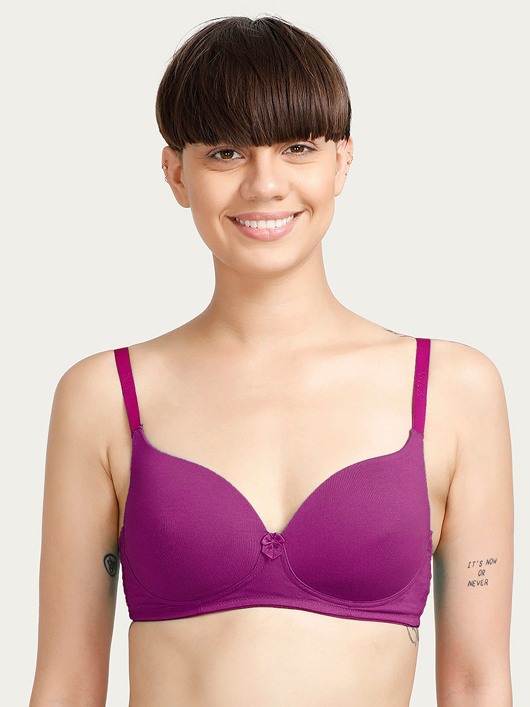 Zivame Purple Solid Non-Wired Lightly Padded T-shirt Bra PY0100W0SY00RED Price in India