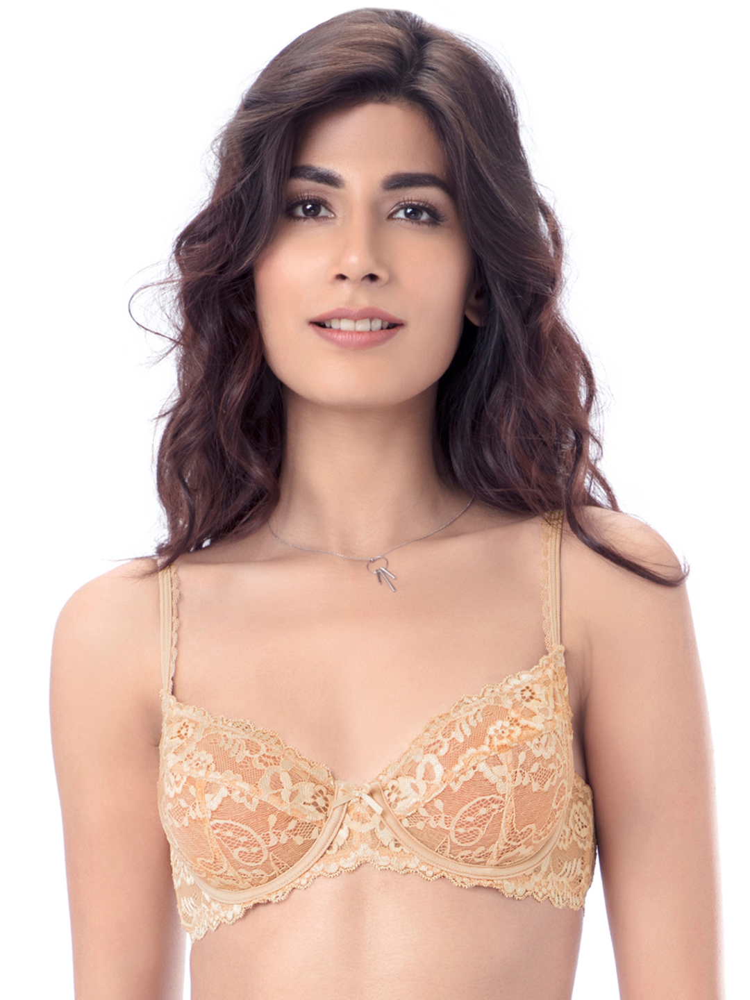 PrettySecrets Nude-Coloured Lace Underwired Non Padded Everyday Bra Price in India