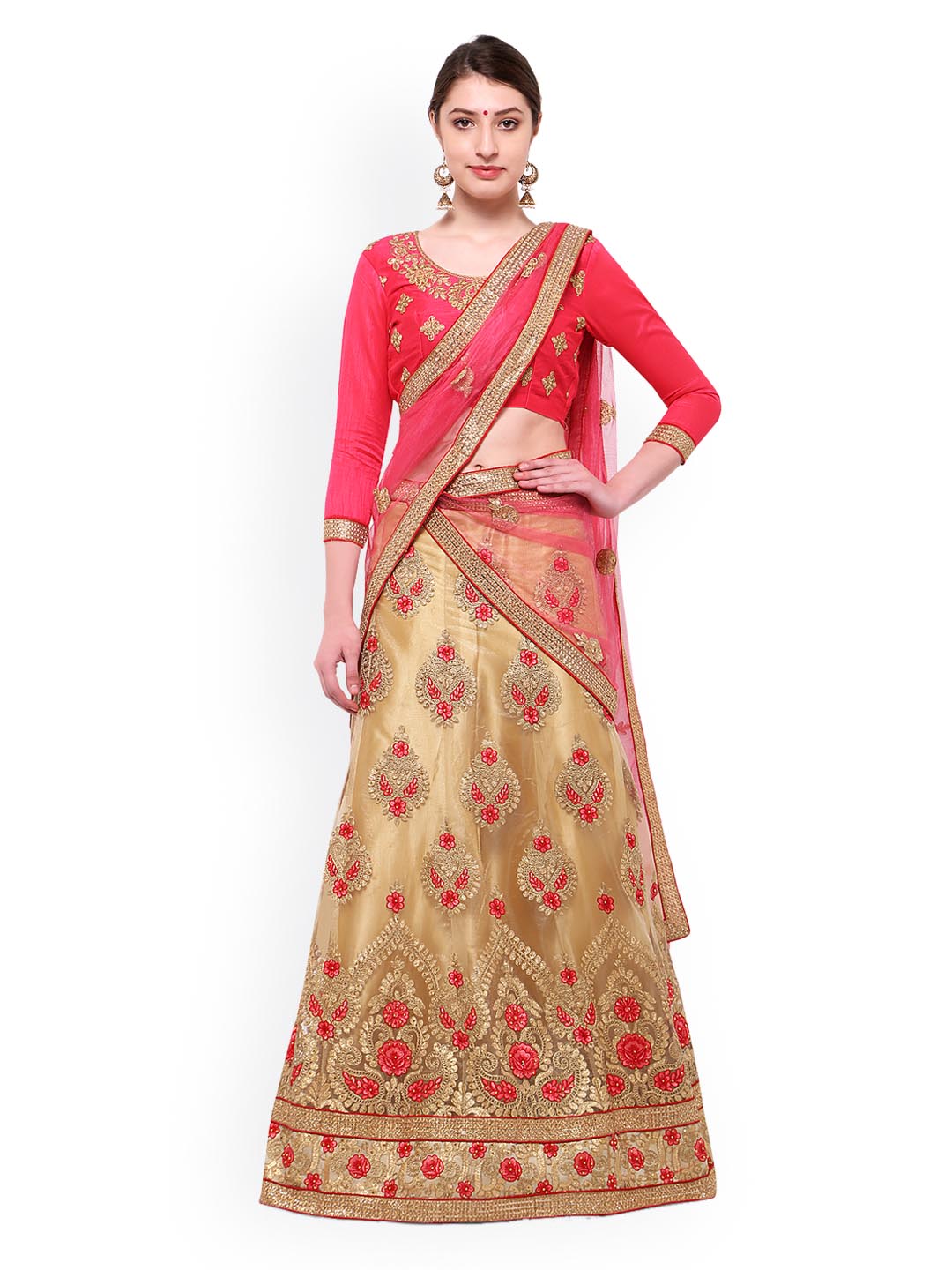 Aasvaa Beige Semi-Stitched Lehenga & Blouse with Dupatta Price in India