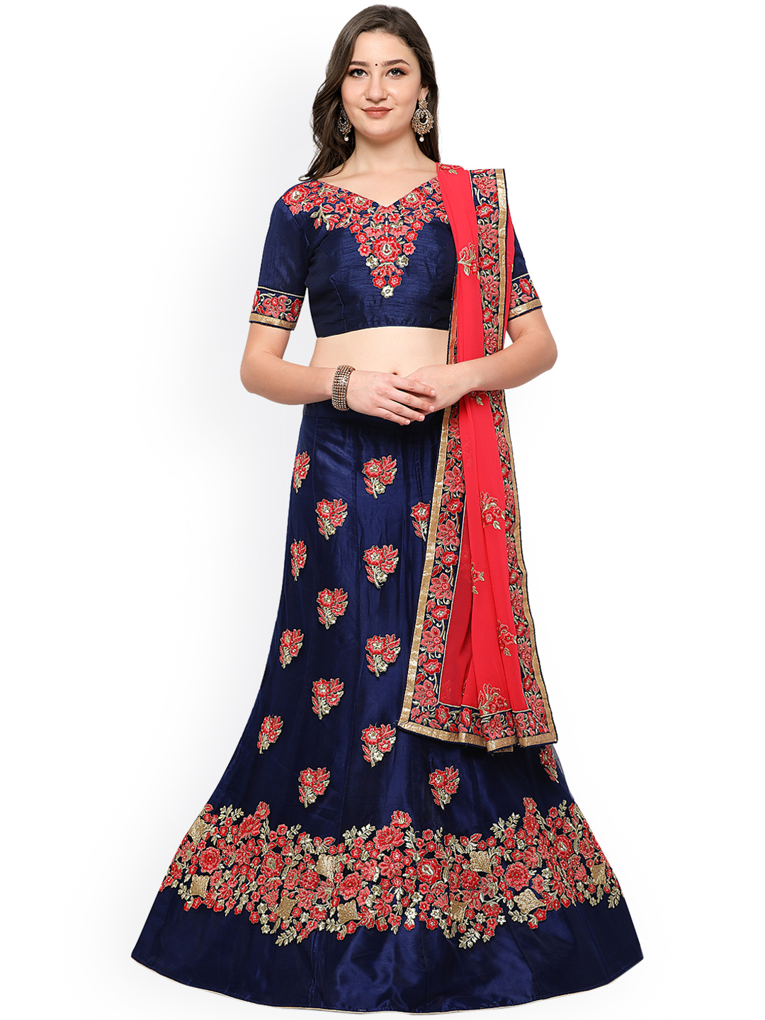 Aasvaa Navy Blue Semi-Stitched Lehenga & Blouse with Dupatta Price in India