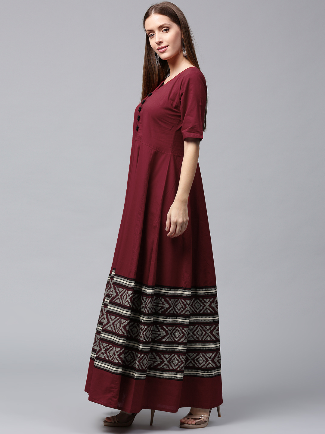 Nayo Women Maroon Printed Anarkali Kurta Price in India