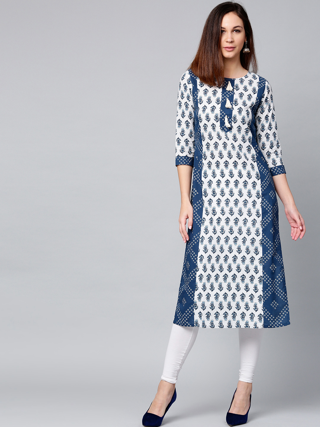 Jaipur Kurti Women Blue & White Printed Straight Kurta Price in India